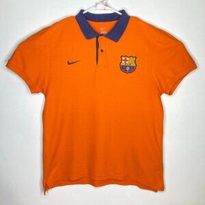 Barcelona FC Nike Shirt Mens Large Orange Polo Athletic Fit Preppy